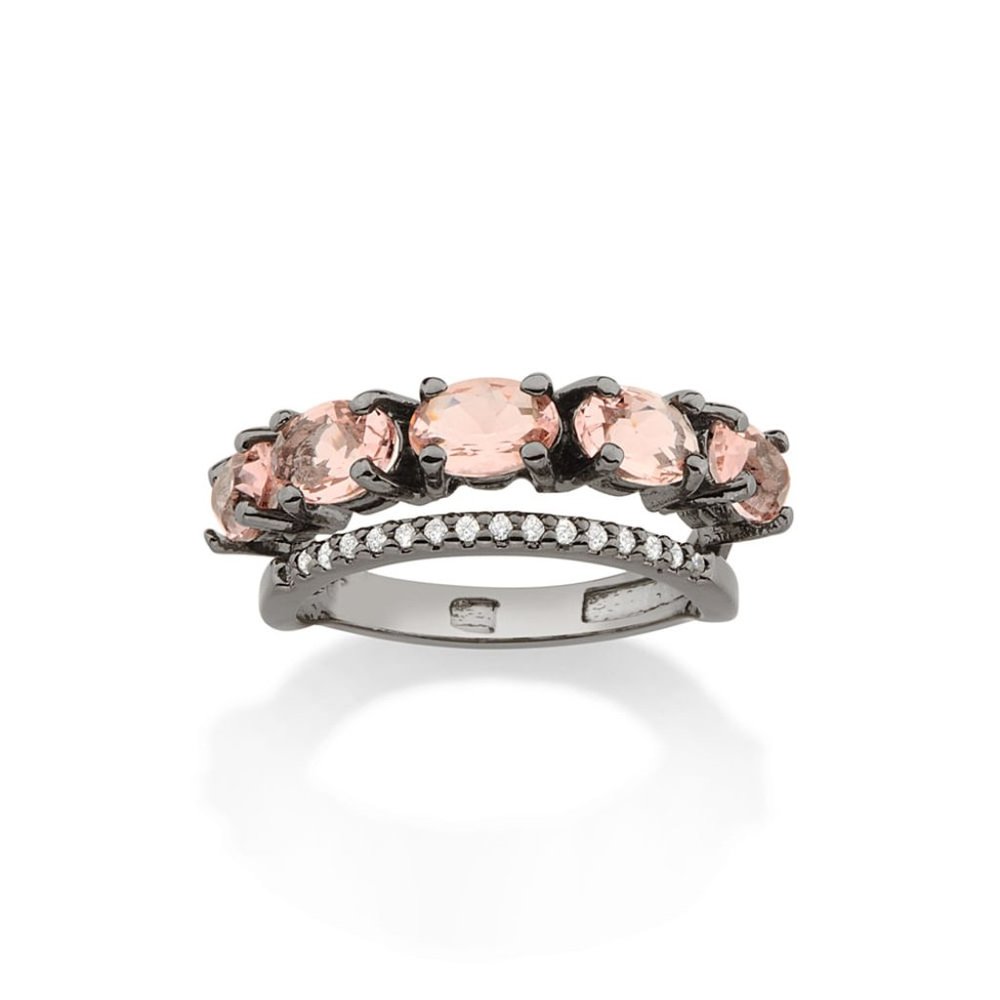 Black rhodium plated double ring with zirconia